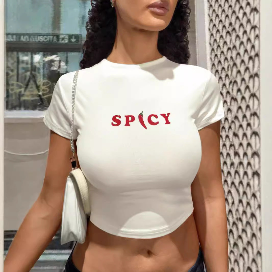 Damen Crop-Top mit kreativem Grafikdesign und modernem Schriftzug Drune