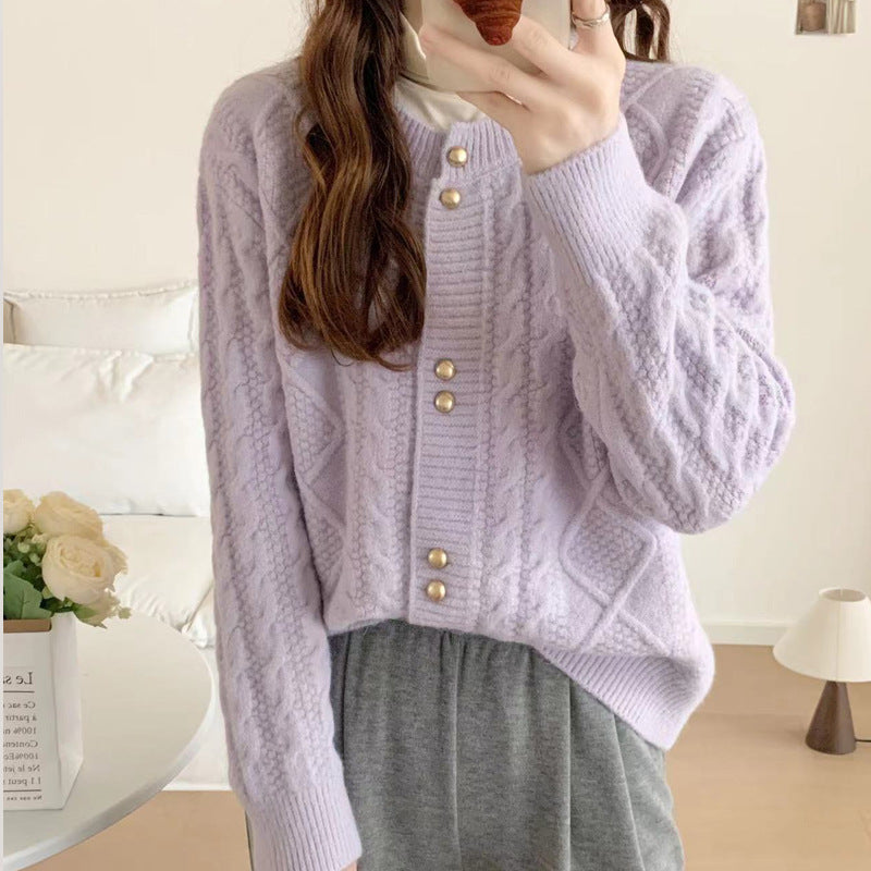 Damen Gemütlicher Strickjacke mit Perlknöpfen Drune