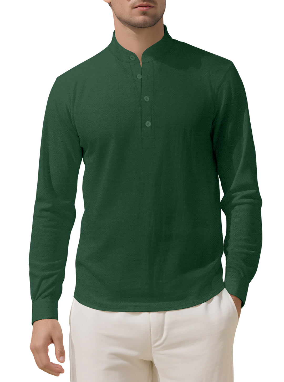 Herren nan Nehru-Kragen-Henley aus Baumwollstretch mit verdeckter Knopfleiste und schmaler Passform Drune