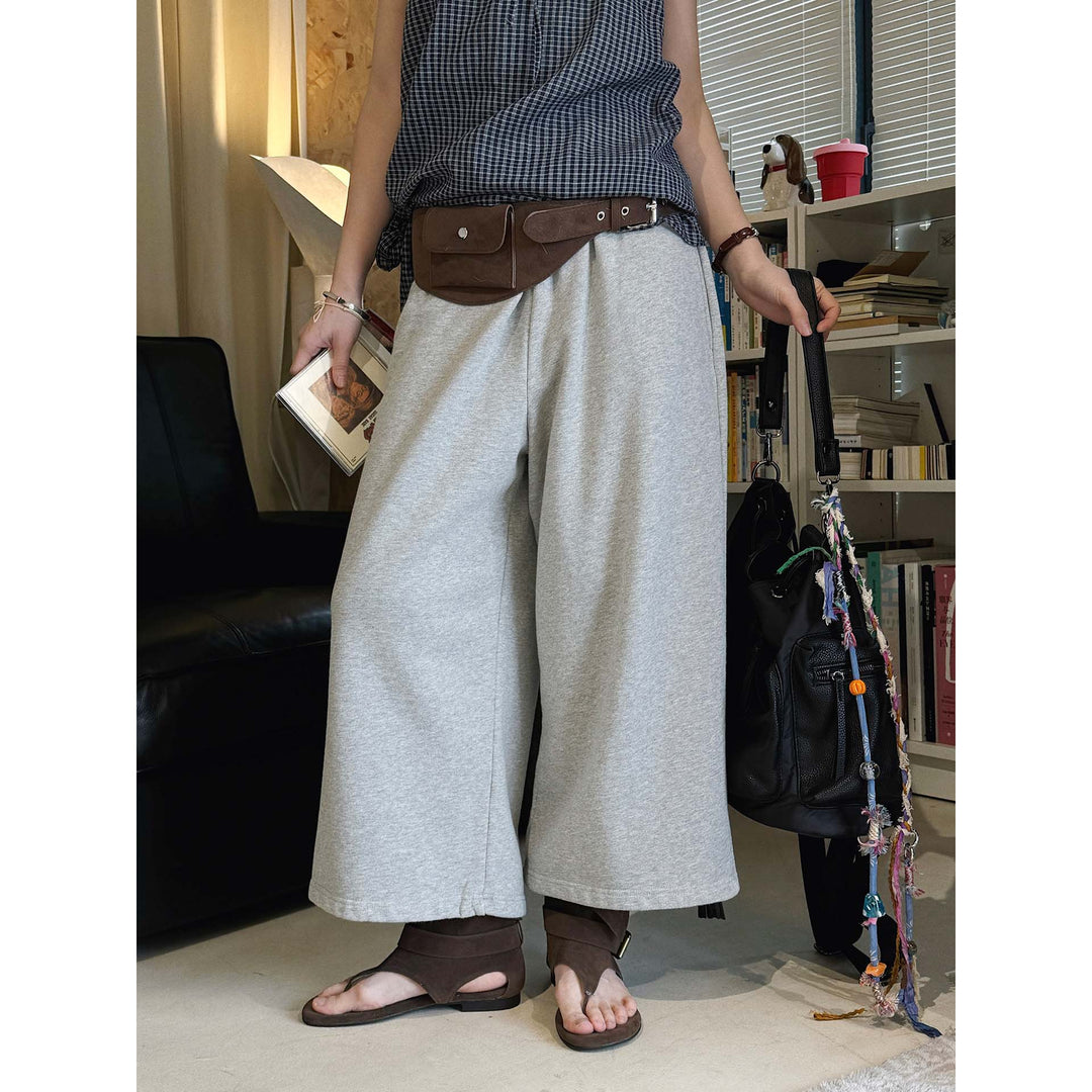 Damen Weiche High‑Waist Lounge‑Palazzohose aus Sweat mit elastischem Bund Drune
