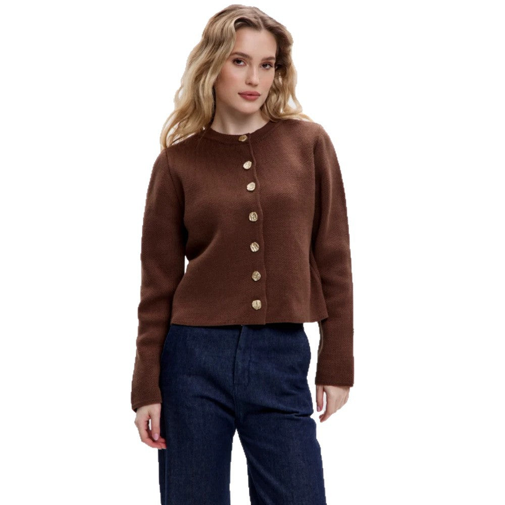 Damen Elegante Strickjacke mit Perlenknöpfen Drune