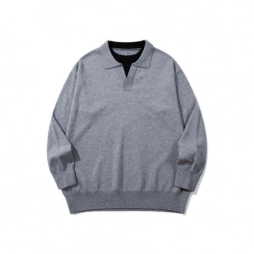 Unisex Oversize-Feinstrickpullover mit offenem Henley-Ausschnitt und kontrastiertem Innenkragen Drune