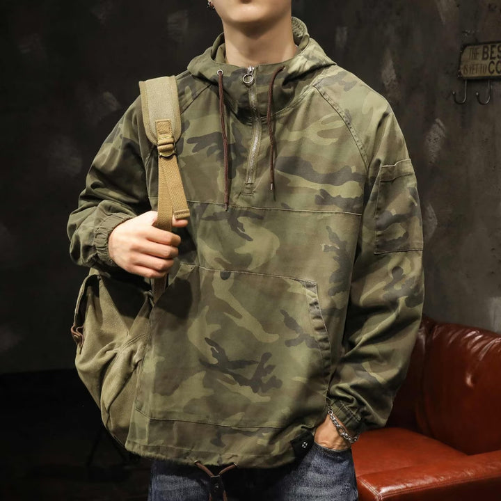 Herren Kapuzen-Anorak mit Halbzip, Kängurutasche und Tunnelzugsaum Drune