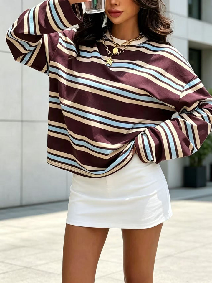 Damen gestreiftes Langarmshirt mit lässigem Schnitt und rundem Halsausschnitt