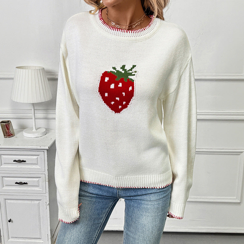 Damen Verspielter Pullover mit Erdbeer-Motiv Drune