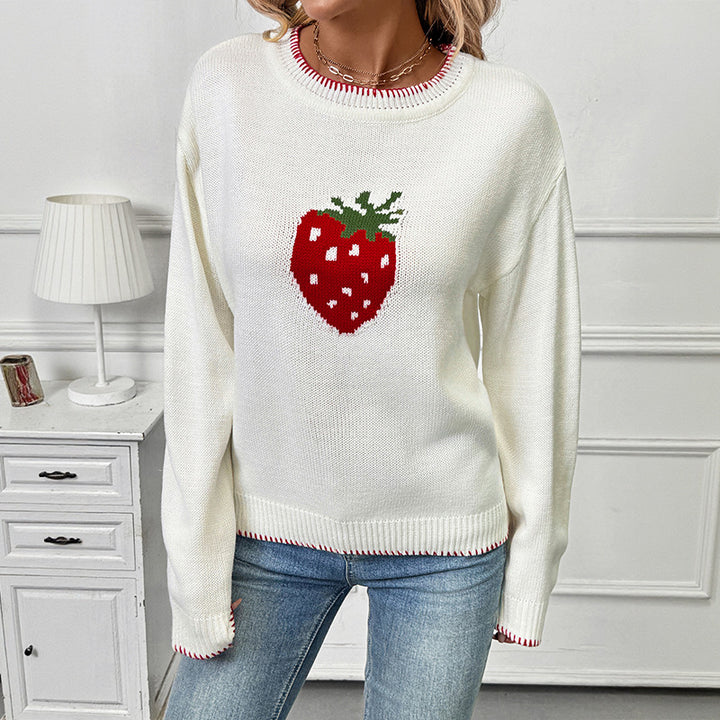 Damen Verspielter Pullover mit Erdbeer-Motiv Drune