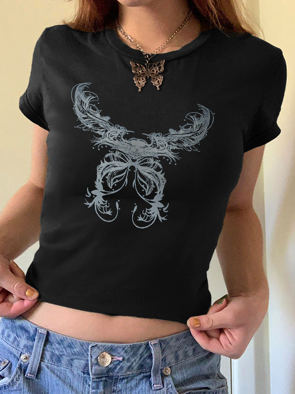 Damen T-Shirt mit verspieltem Katzenmotiv und zarten Flügeln Drune