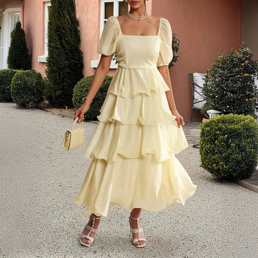 Damen Sommerliches Maxikleid mit kreisförmigem Ausschnitt und Rüschendetails Drune
