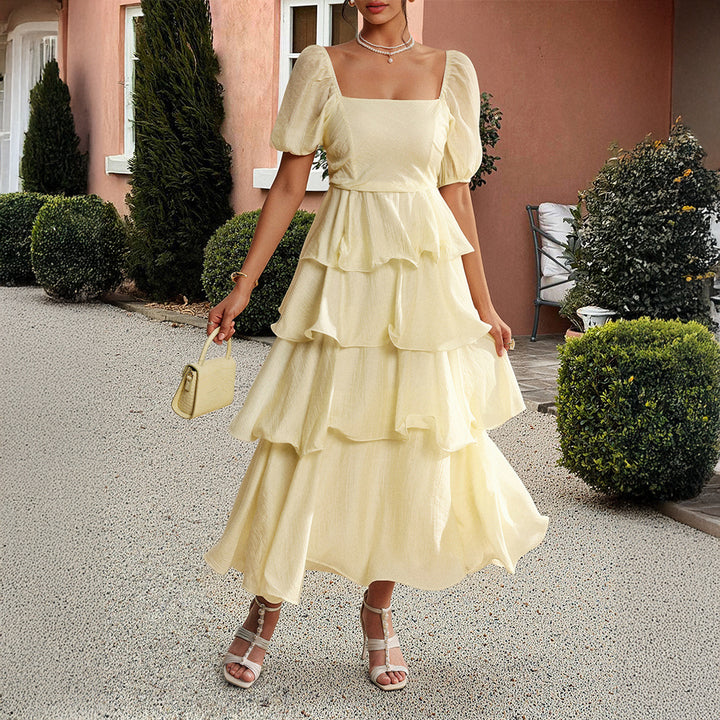 Damen Sommerliches Maxikleid mit kreisförmigem Ausschnitt und Rüschendetails Drune