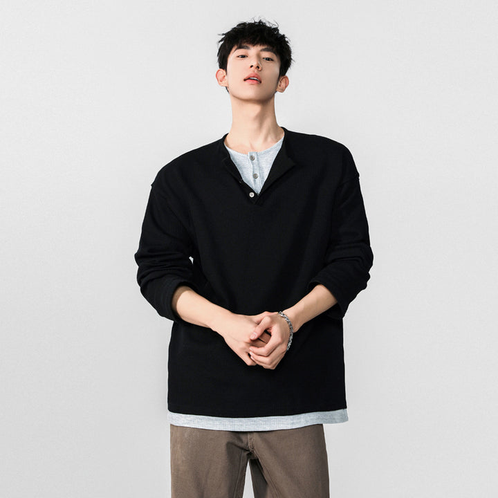 Herren Modisches Oversized-Henley-Shirt mit strukturierter Oberfläche Drune