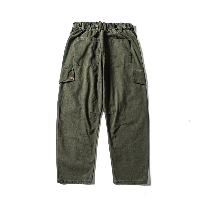 Herren Lässige Workwear-Cargohose mit Gummibund und aufgesetzten Klappentaschen Drune