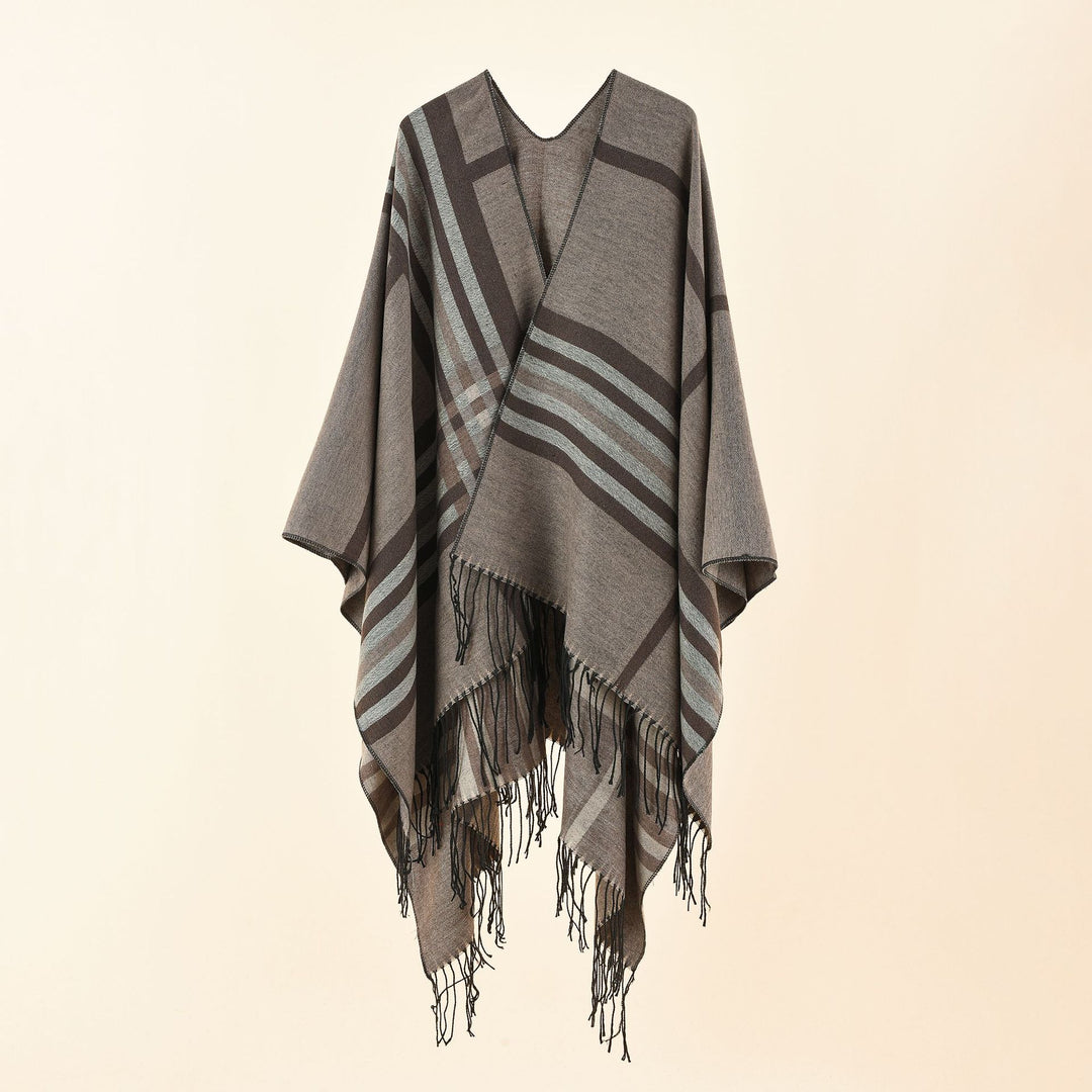Damen Strickponcho im Paisley-Jacquard mit offener Vorderseite Drune