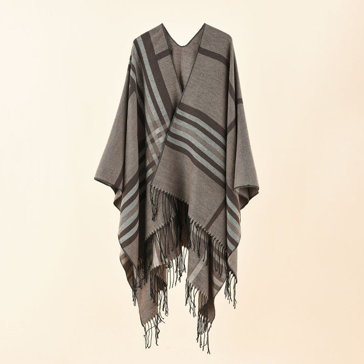 Damen Strickponcho im Paisley-Jacquard mit offener Vorderseite Drune
