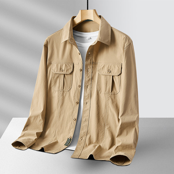 Herren Leichtes Utility-Overshirt aus Baumwollmix mit Brustklappen und entspannter Passform Drune