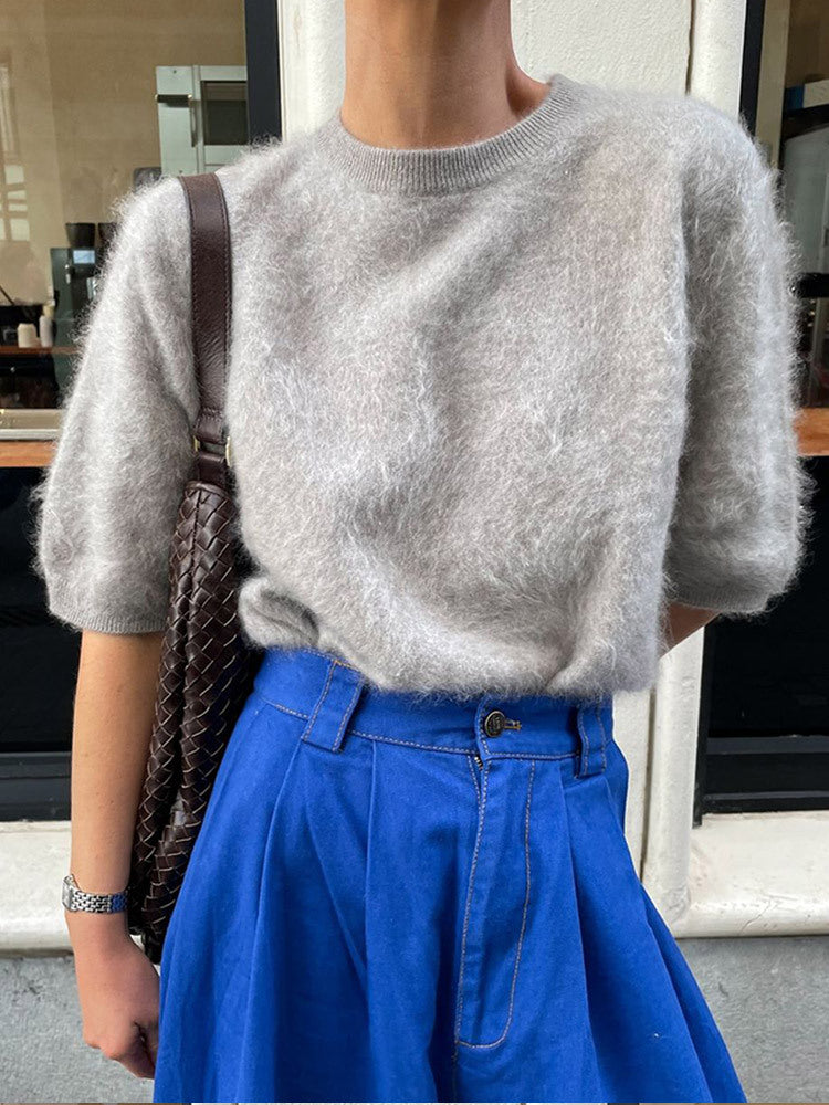 Damen Flauschiger Kurzarm-Pullover im eleganten Design Drune
