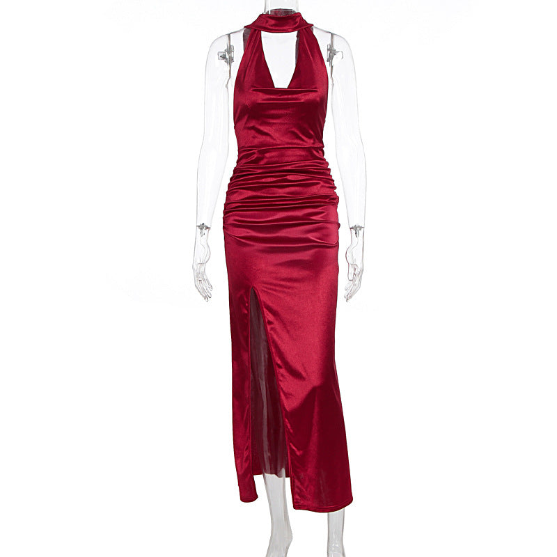 Damen Elegantes Kleid mit tiefem V-Ausschnitt und hohem Schlitz Drune