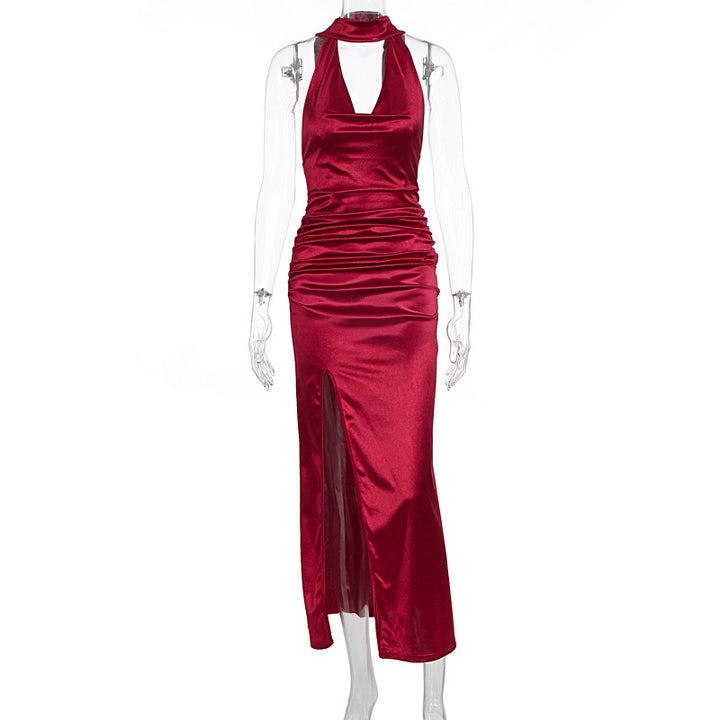 Damen Elegantes Kleid mit tiefem V-Ausschnitt und hohem Schlitz Drune