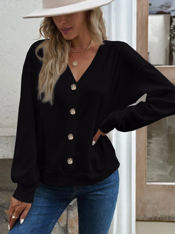 Damen Waffelstruktur Oversized Cardigan mit Knopfdetails Drune