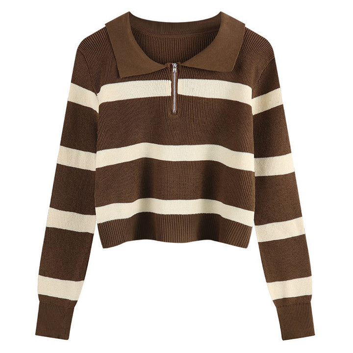 Damen Strickpullover mit Reißverschluss und Streifenmuster Drune