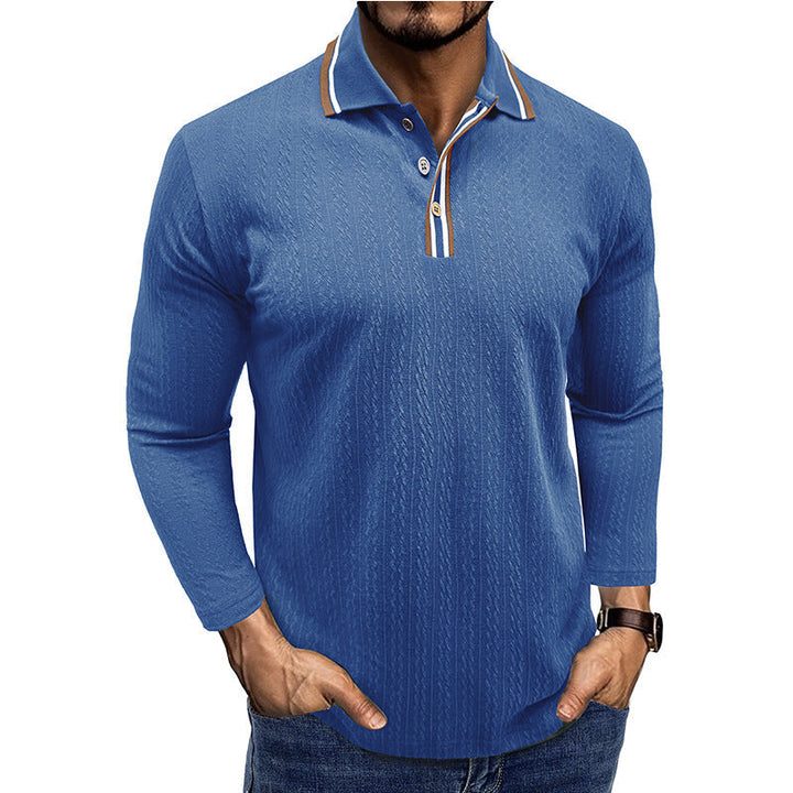 Drune | Polo Shirt Taillierte Passform Lange Ärmel Gestreifter Kragen Strick Textur