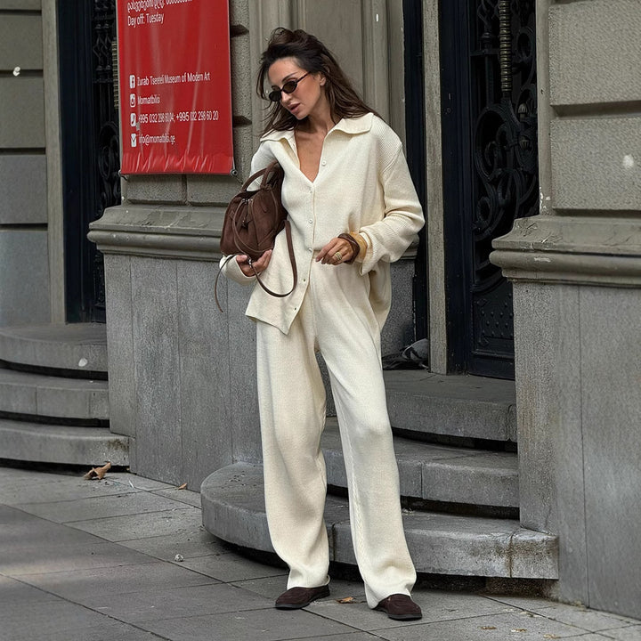 Damen Bequemes Strick-Ensemble aus weicher Baumwolle Drune
