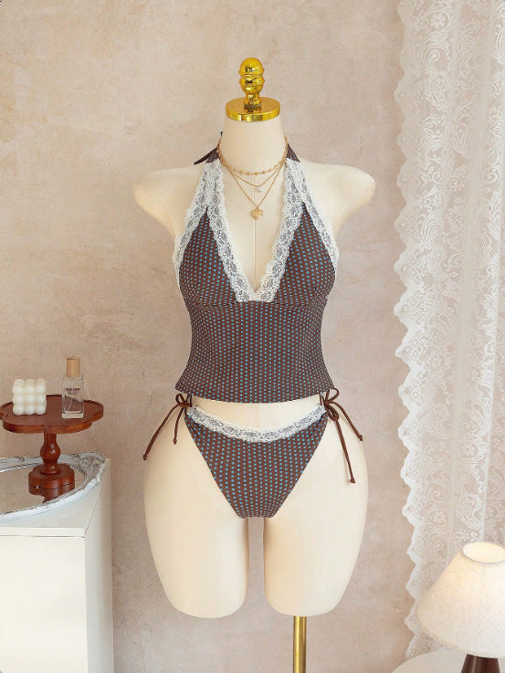Damen Halter-Kini-Set mit Spitzenakzenten Drune