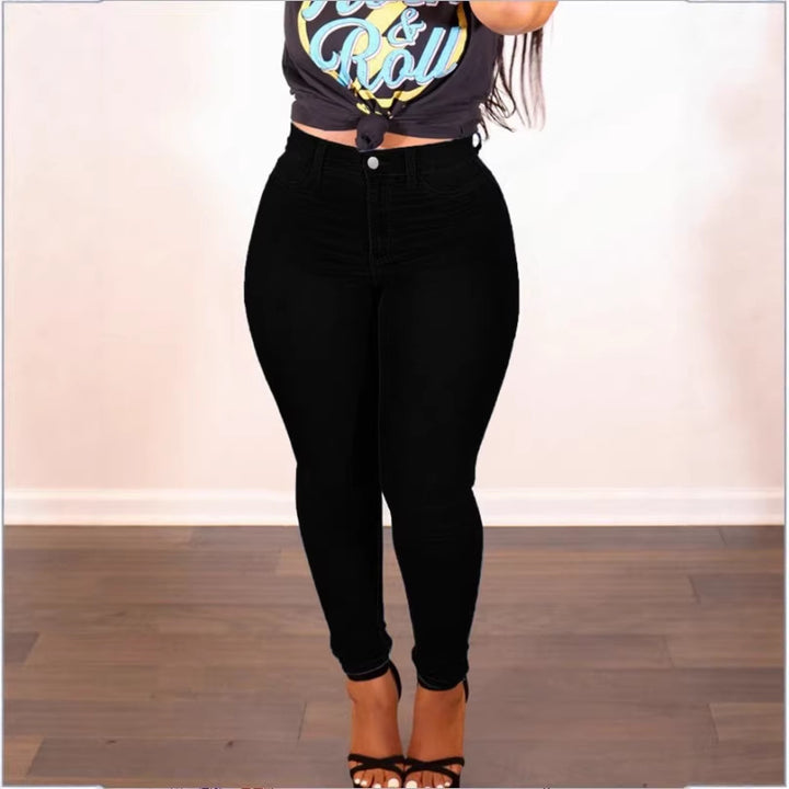 Damen hochgeschnittene figurformende Skinny-Jeans mit schlankmachendem Bund Drune