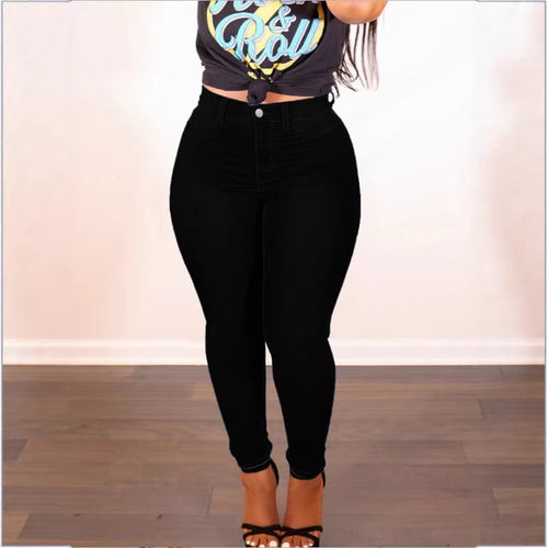 Damen hochgeschnittene figurformende Skinny-Jeans mit schlankmachendem Bund Drune