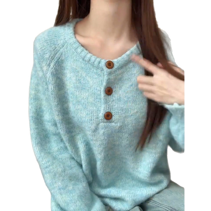 Damen Kuscheliger Strickpullover mit Knopfleiste Drune