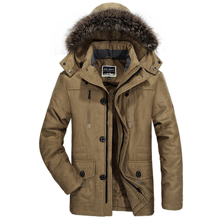 Herren Parka mit abnehmbarer Kapuze, wärmender Teddyfutter-Innenlage und Multifunktions-Taschen Drune