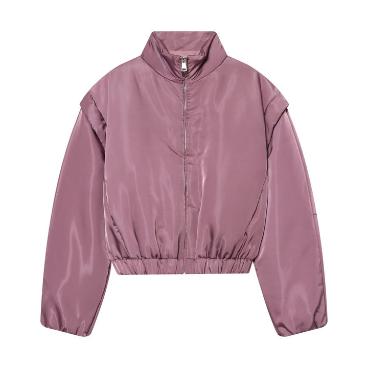 Damen Cropped‑Bomberjacke im Satin‑Look mit Stehkragen und Taillen‑Tunnelzug Drune