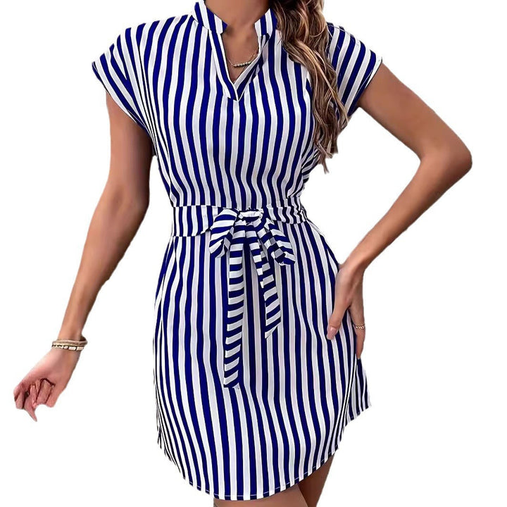 Damen Kurzarm Hemdkleid mit schmalem Taillengürtel Drune