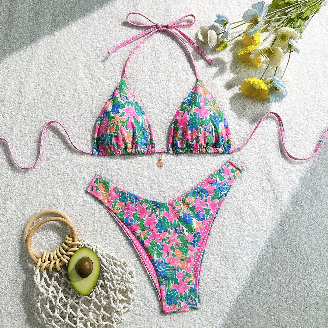 Damen Triangel-Bikini mit floralem Design Drune