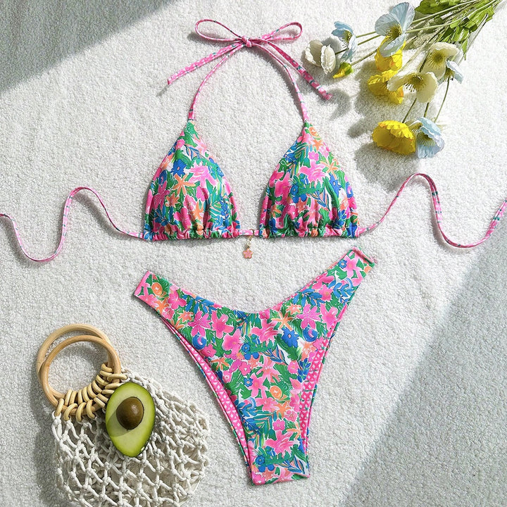Damen Triangel-Bikini mit floralem Design Drune