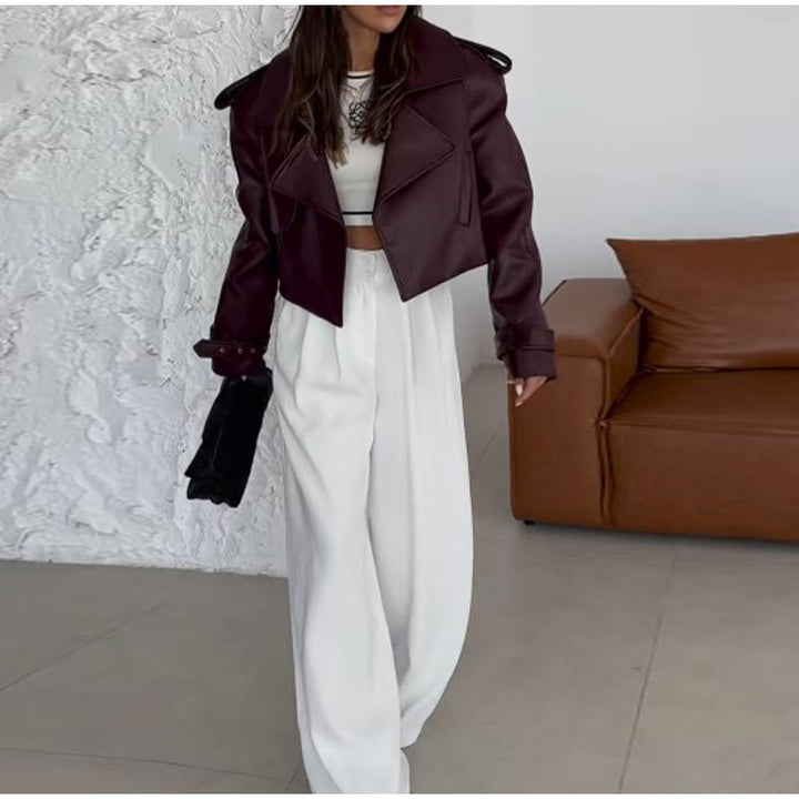 Damen angesagter Biker-Lederjacke mit Oversized-Schnitt Drune