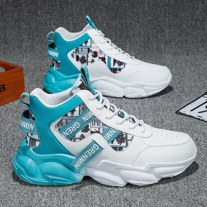Herren futuristische High-Top Plateausneaker mit gemustertem Textil-Mix, gepolstertem Knöchelkragen und skulpturierter EVA-Sohle Drune