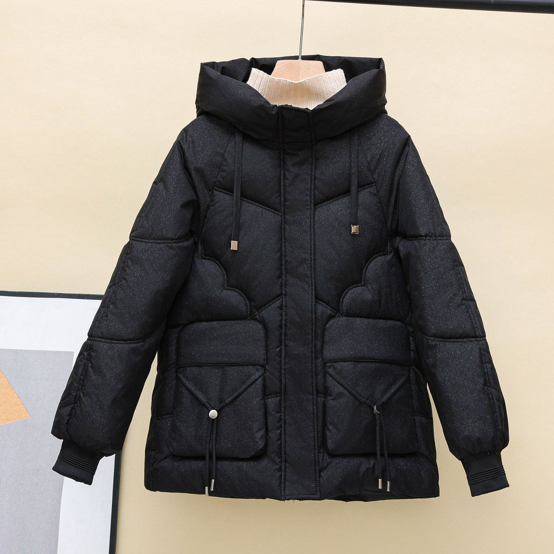 Damen gesteppte Winterjacke mit Kapuze und Herzdetails Drune