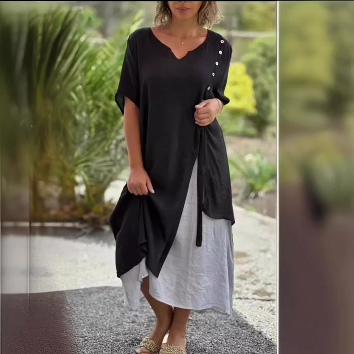 Damen Midi-Kleid mit seitlichem Schlitz und knöpfbarem Detail Drune