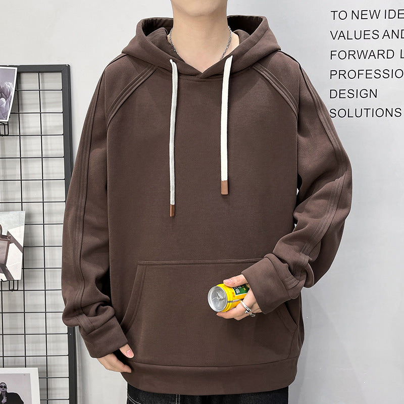 Herren Oversize Kapuzenpullover mit Kängurutasche Raglanärmeln und extra langen Kordeln Drune