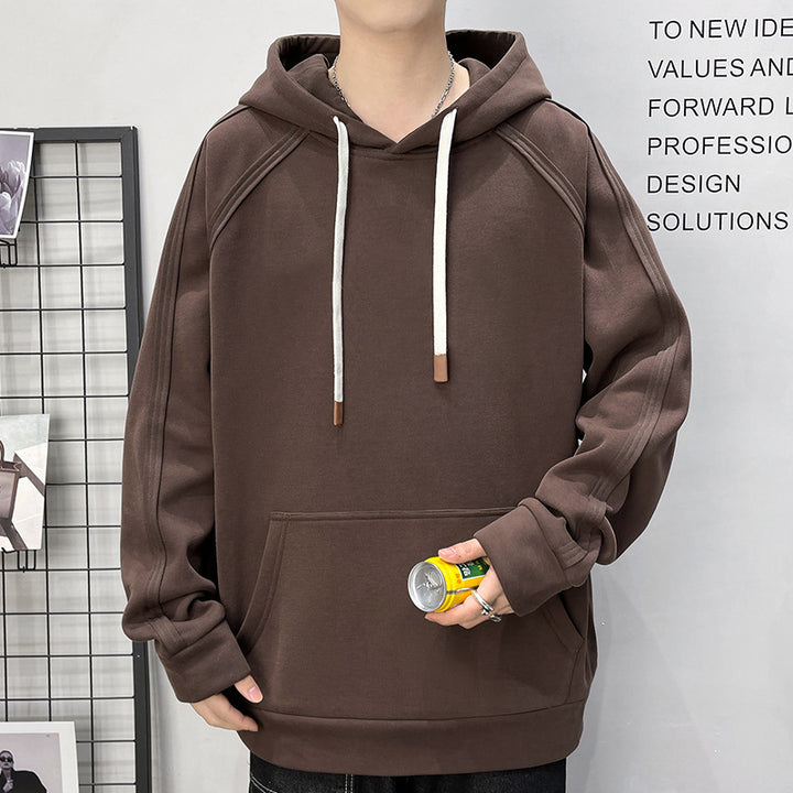 Herren Oversize Kapuzenpullover mit Kängurutasche Raglanärmeln und extra langen Kordeln Drune