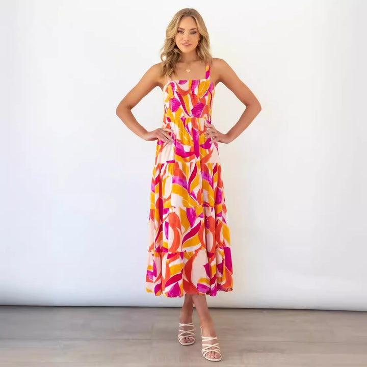 Damen Maxikleid mit voluminösem Rock und schulterfreien Trägern Drune