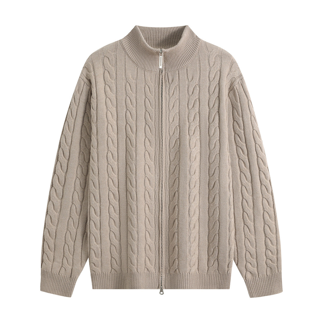 Herren Grobgestrickter Reißverschluss-Cardigan mit Zopfmuster, Stehkragen und Oversize-Schnitt Drune