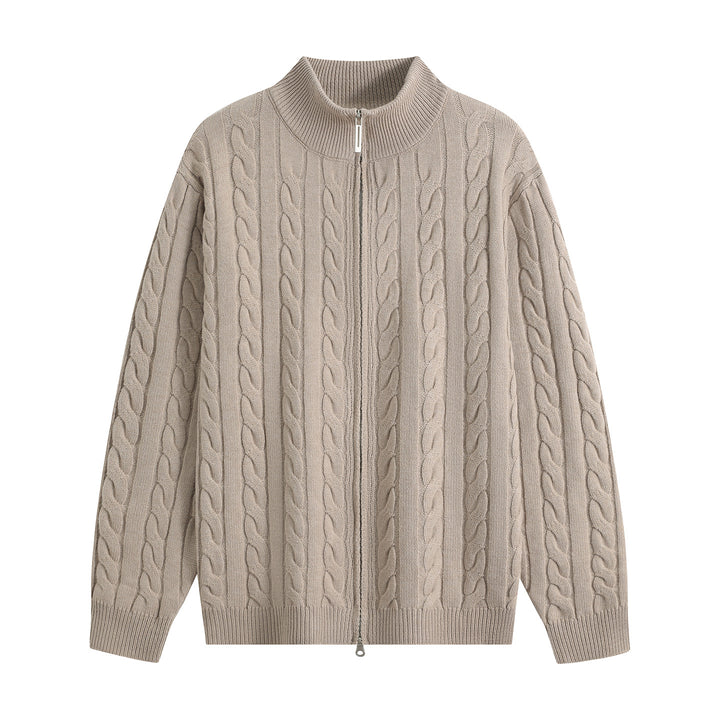 Herren Grobgestrickter Reißverschluss-Cardigan mit Zopfmuster, Stehkragen und Oversize-Schnitt Drune