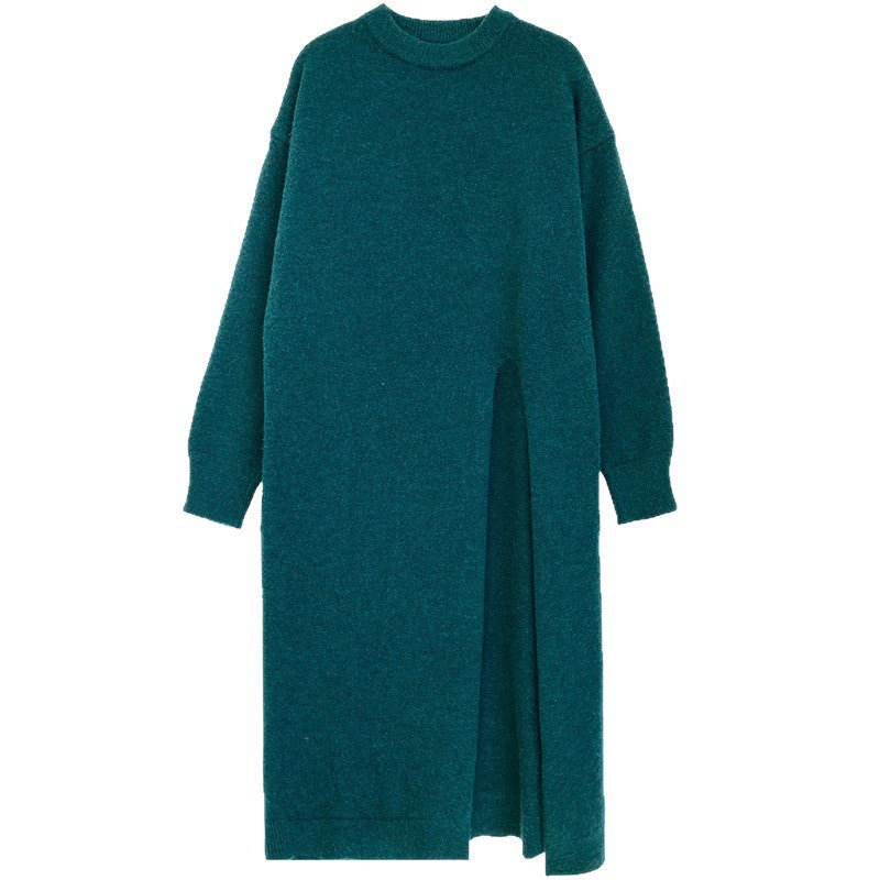 Damen Langer Strickpullover mit Lockere Passform und Seitenschlitzen Drune