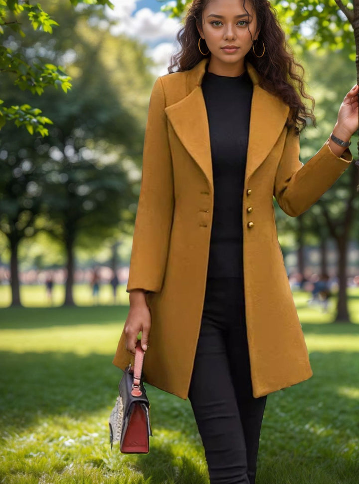 Damen eleganter und taillierter Trenchcoat mit strukturiertem Gewebe Drune