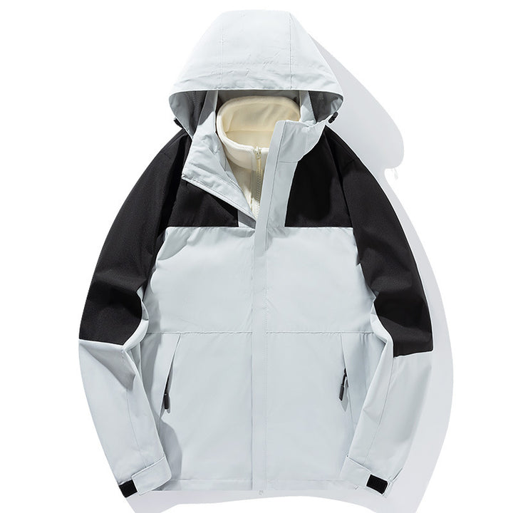Herren zweilagige Softshell-Trekkingjacke mit fest integrierter Kapuze und fleecegefüttertem Kragen Drune