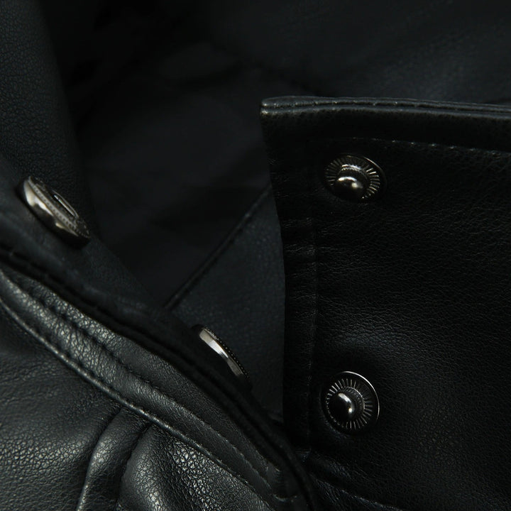 Damen Modische Kunstlederjacke mit hoher Kragen Drune