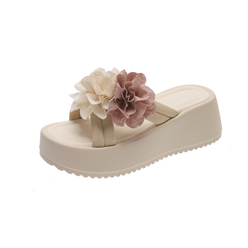Damen modische Plateau-Sandalen mit Blumen-Applikationen Drune