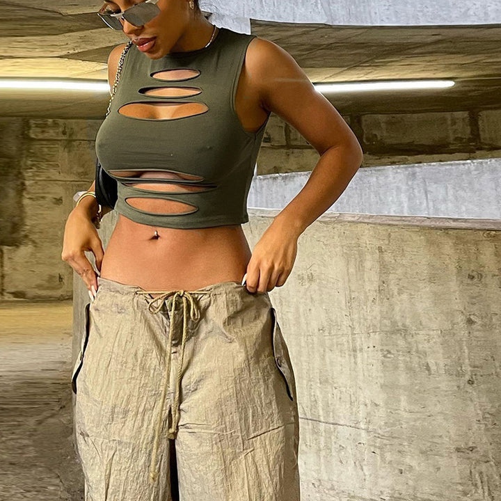 Damen Cut-Out Crop-Top Drune