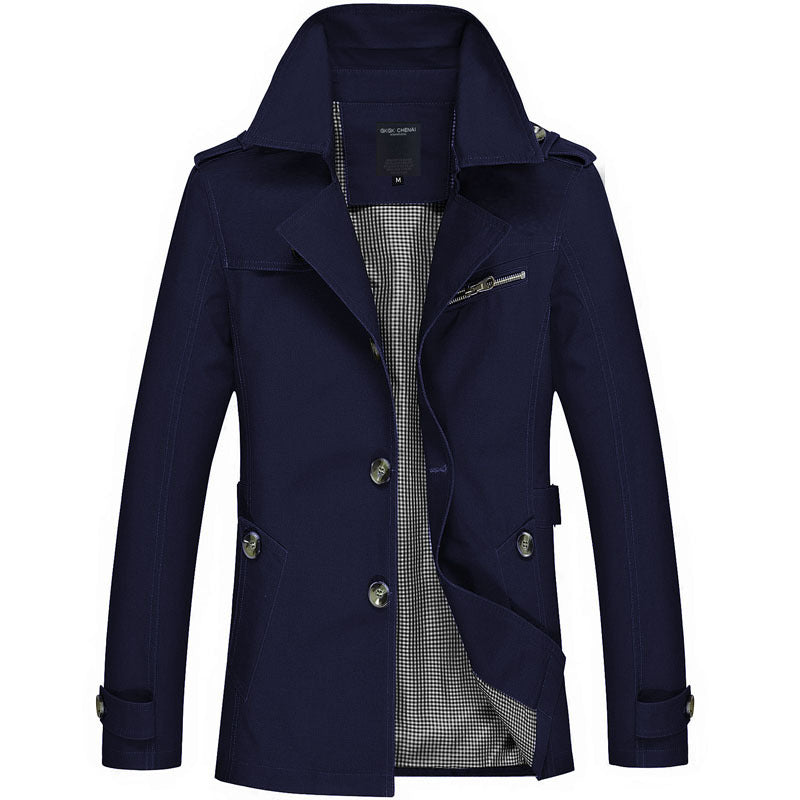 Herren nan legerer Baumwoll-Blazer mit Knopfleiste, aufgesetzten Taschen und gestreiftem Innenfutter Drune